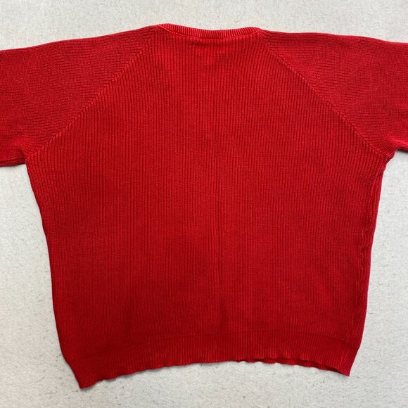 VINTAGE Lord Jeff Sweatshirt Mens XL Red Knit V-Neck Cotton 90s Pullover - Picture 9 of 13